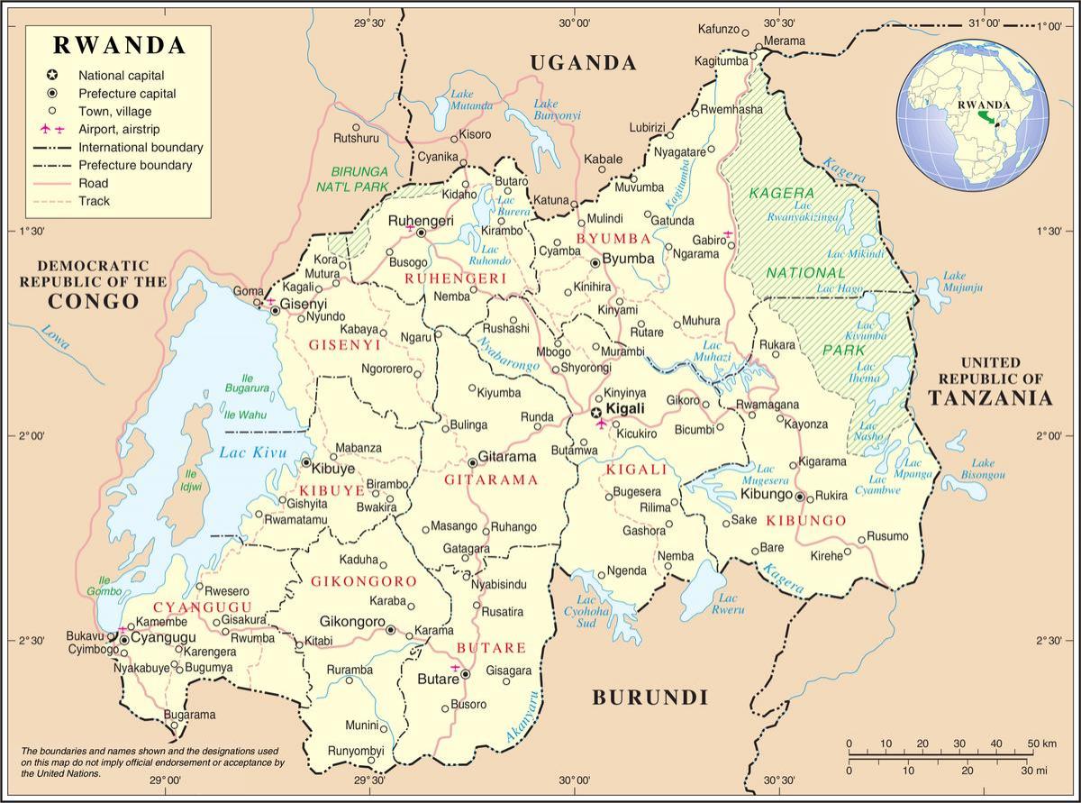 карта карта Руанди в сусідніх країнах